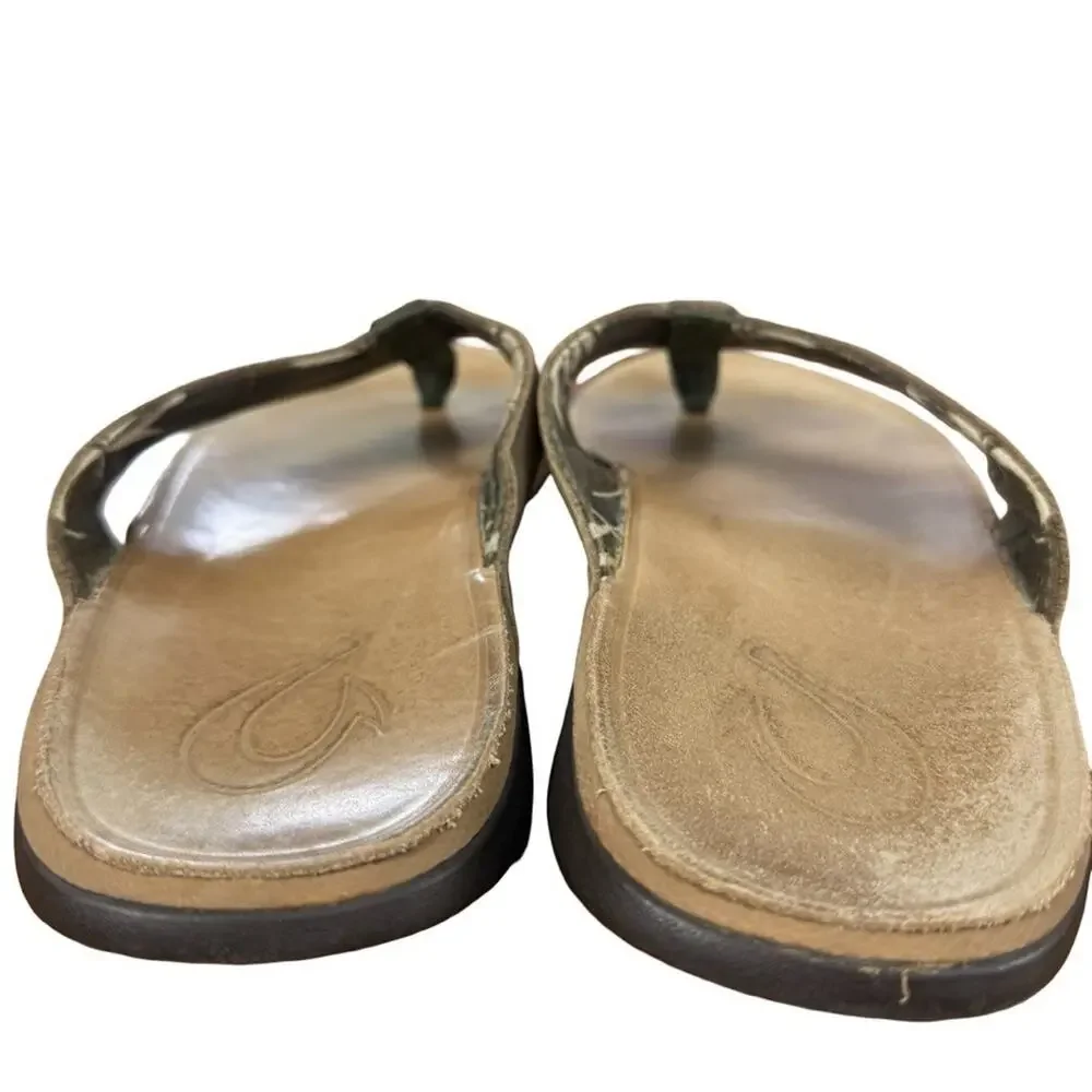 OluKai Tuahine Mens Leather Thongs Flip Flop Beach Vacation Sandals Shoes sz 9